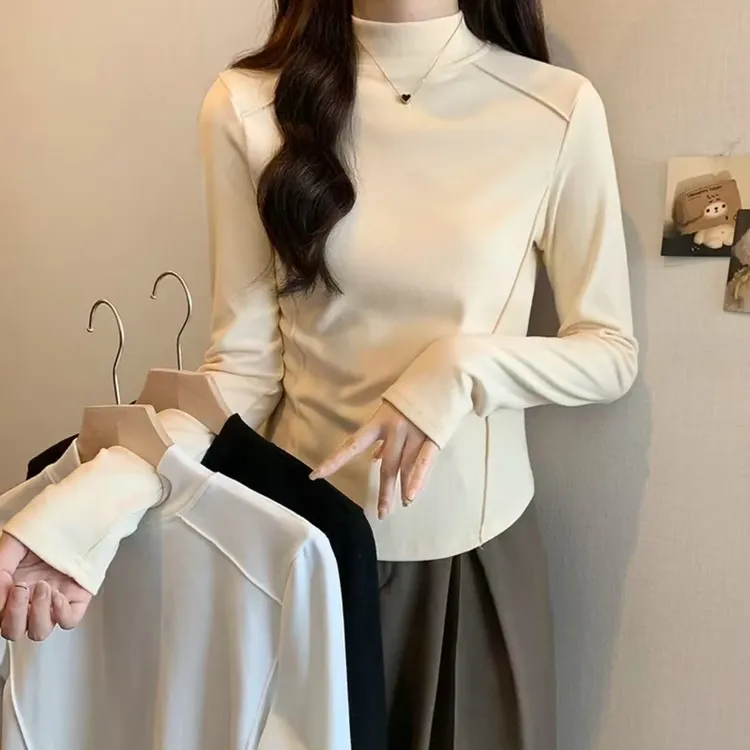 【半高领】磨毛糯米绒打底基础不挑人鱼骨设计穿衣显瘦款