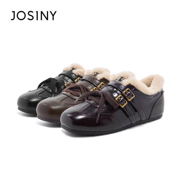 卓诗尼加绒保暖阿甘德训鞋女2025新款冬季复古百搭舒适休闲魔术贴