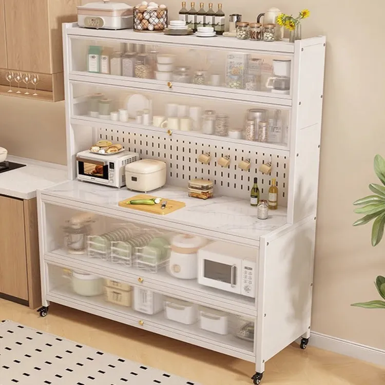 岩板厨房置物架落地多层餐边柜多功能微波炉碗收纳储物橱柜子客厅