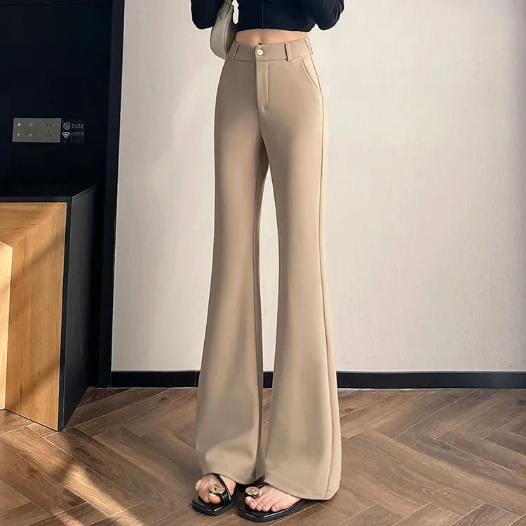 高级感微喇裤女春秋季2025新款高腰显瘦垂感白色西装休闲喇叭裤子