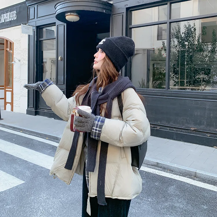 巨好看小个子豆绿色90白鸭绒羽绒服女2025冬装新款泡芙面包服外套