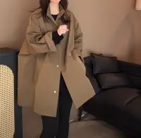 纯色立领风衣外套女简约款春秋韩版宽松休闲中长款大风衣-330515 
