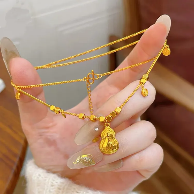 钛钢项链 新中式平安喜乐葫芦项链不掉色轻奢气质碎碎冰福禄吊坠