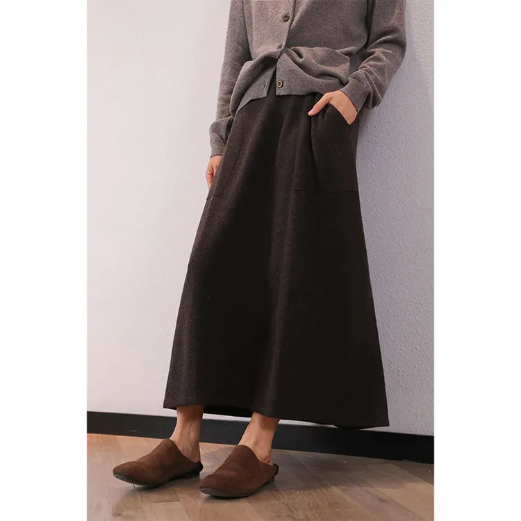 东雍 秋日私语 高腰加密提花夹花带兜显瘦A字羊绒大摆伞裙半身裙