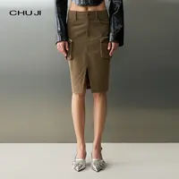 Chuji出迹 前开叉工装风中裙女 满袋酷感 气质直筒半身裙E2M2499L