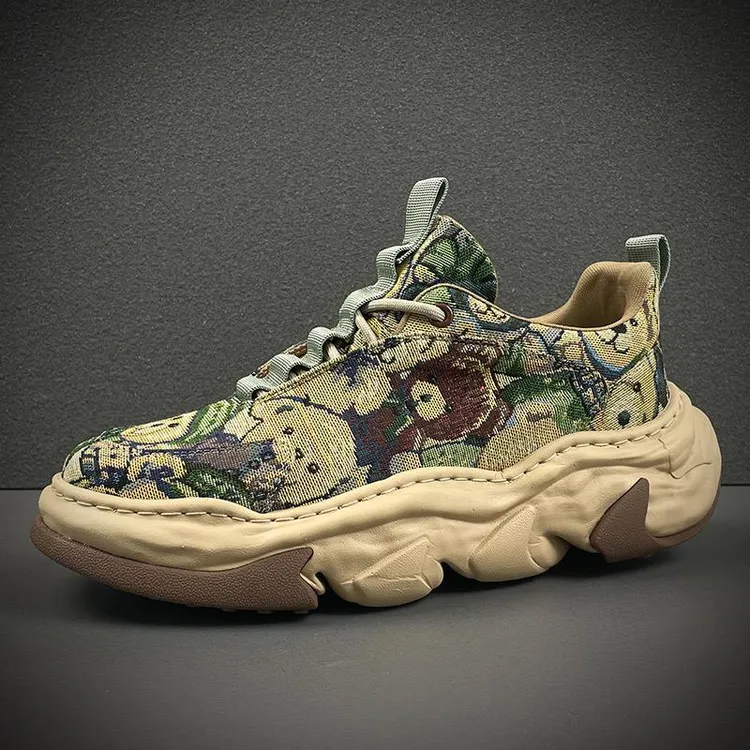 欧洲站潮牌男鞋印花潮流百搭休闲板鞋2025新款男士厚底增高老爹鞋