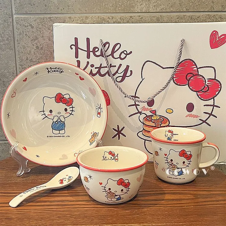 Hello Kitty联名餐具高颜值陶瓷碗盘家用凯蒂猫儿童饭碗中秋礼物