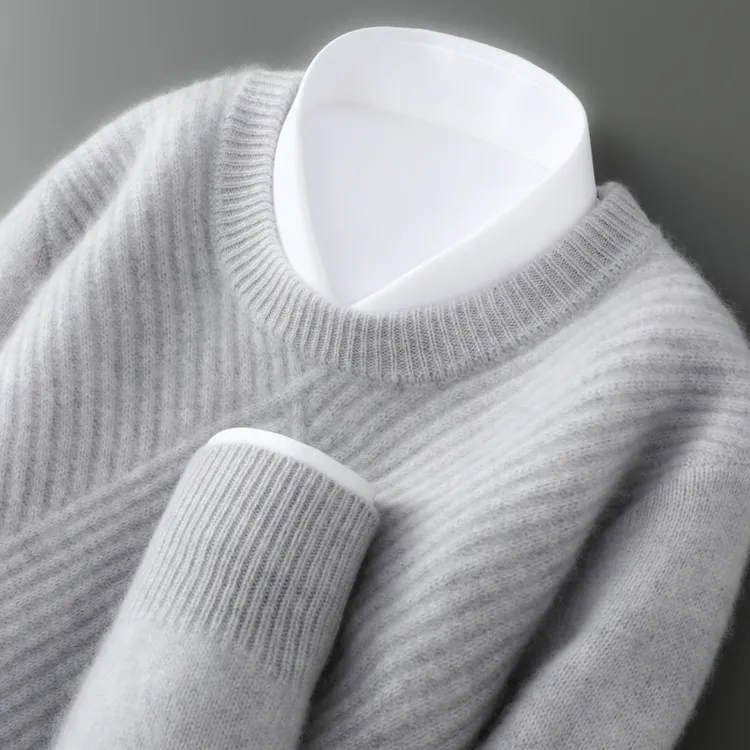 100%纯羊毛衫男士加厚中青年圆领毛衣秋冬季保暖针织毛衫帅气十足