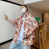 C07衬衫夏季印花短袖衬衫男女薄款日系半袖碎花衬衣日系