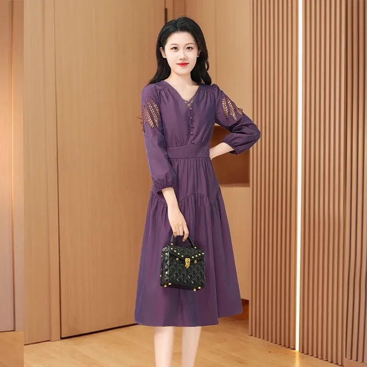 【恋晚】法式小个子长袖连衣裙女2025新款春季广州十三行爆妈妈装