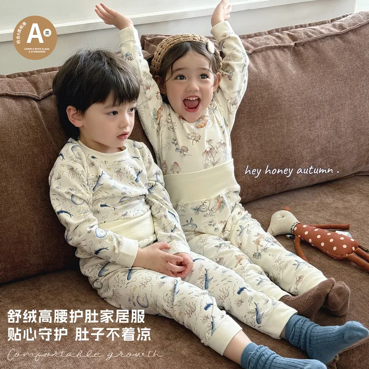 【嘿甜心】秋季儿童居家卡通国风舒绒高腰护肚家居服套装Z-26970