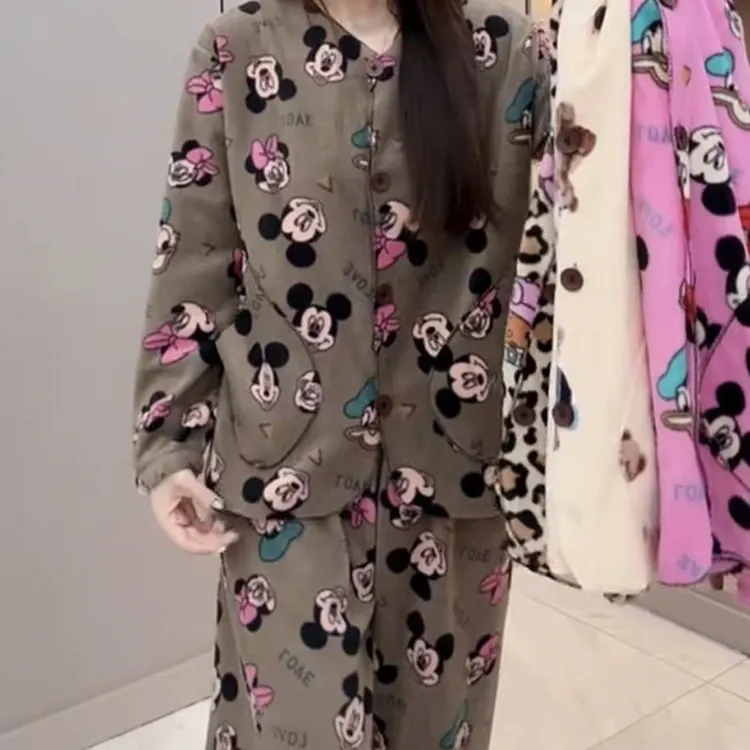 磨毛长袖长裤睡衣套装适合秋季女家居服