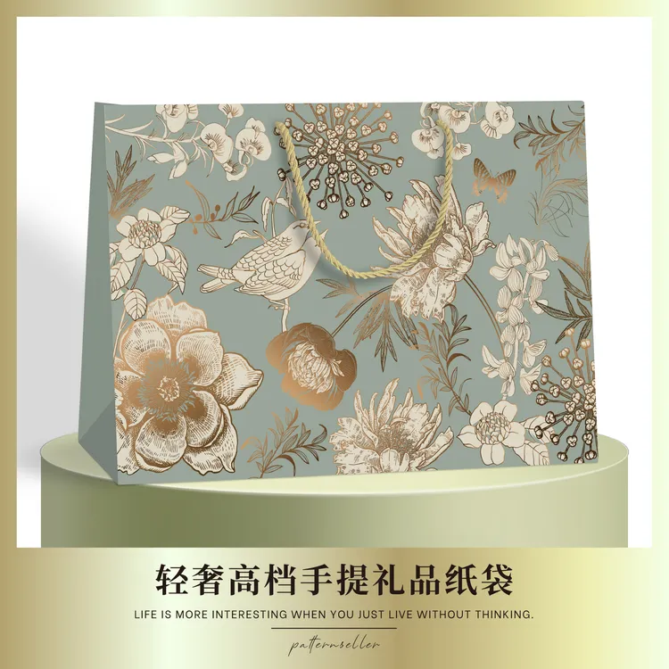 复古金花鸟礼品袋礼物袋古风大号购物袋中式好看纸袋服装手提袋子