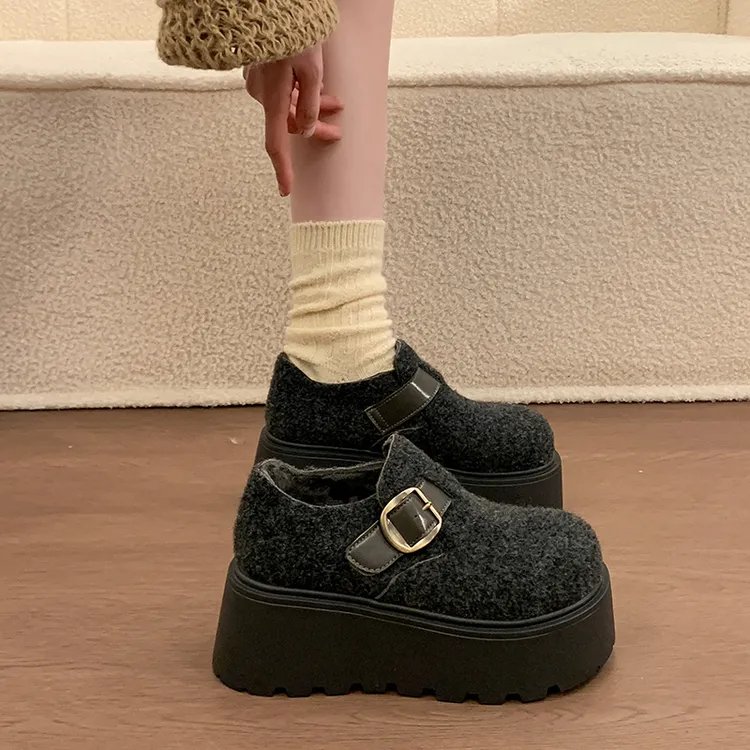 7cm厚底灰色勃肯鞋女鞋2025新款秋冬加绒保暖雪地棉鞋休闲乐福鞋