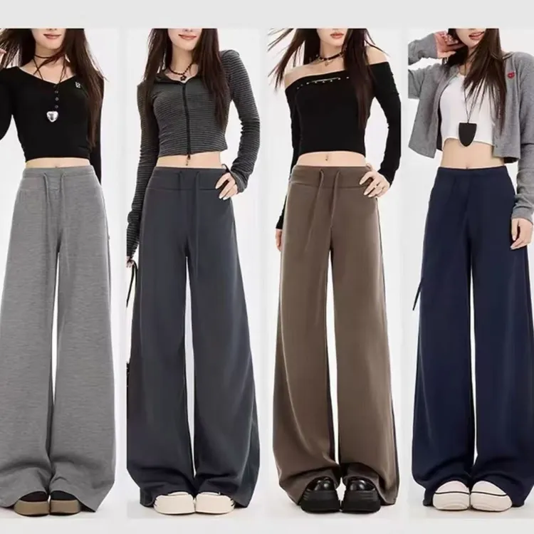 【正版太空棉+运费险】秋冬新款太空棉美式休闲卫裤高腰阔腿裤拖地3