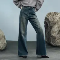 【初语】焦点牛仔｜弹力莱卡微喇裤女25新复古做旧喇叭裤8558007