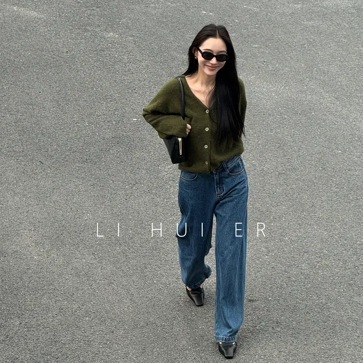 LiHuiEr李慧儿【杜维埃蓝】港风牛仔裤显瘦百搭松弛直筒裤YCBH-002
