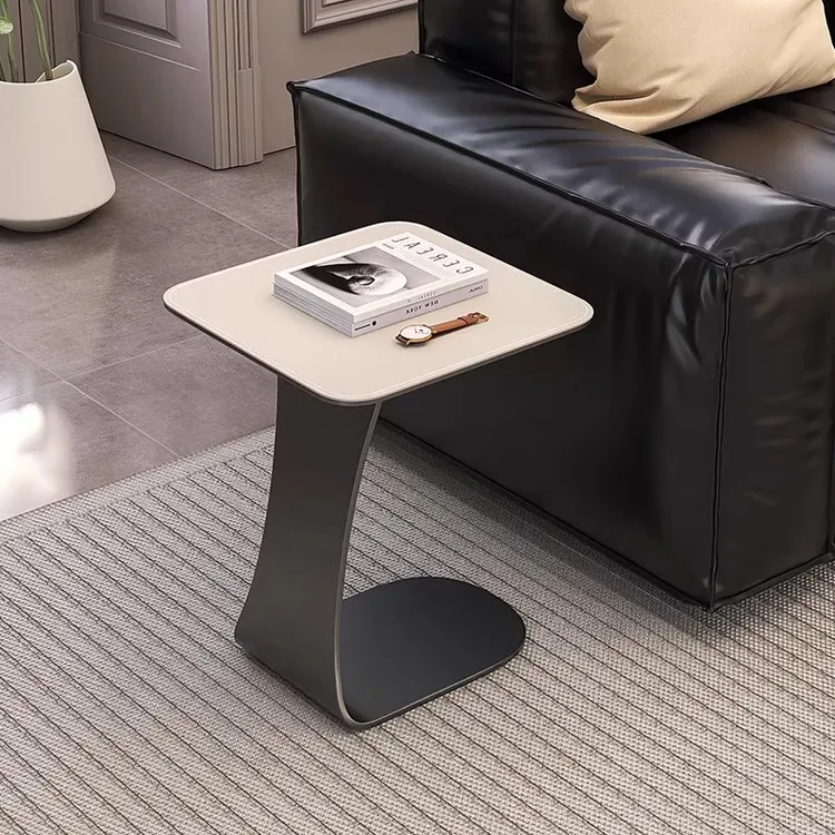 意式轻奢马鞍皮边几沙发铁艺小茶几简约客厅感角几移动方形小桌子