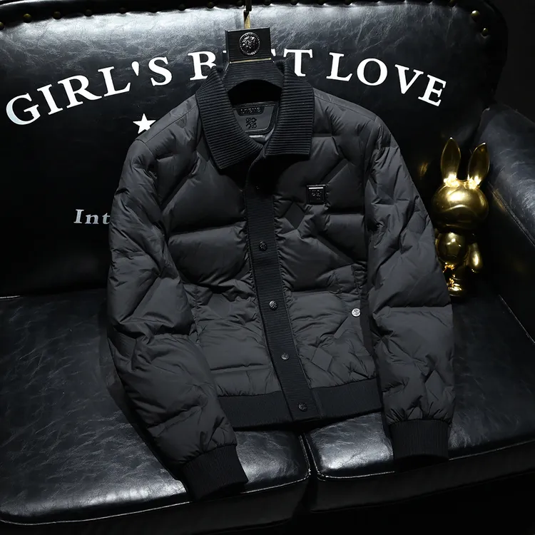 欧洲站轻奢高档90白鸭绒羽绒服男2025冬季新款针织拼接保暖外套男