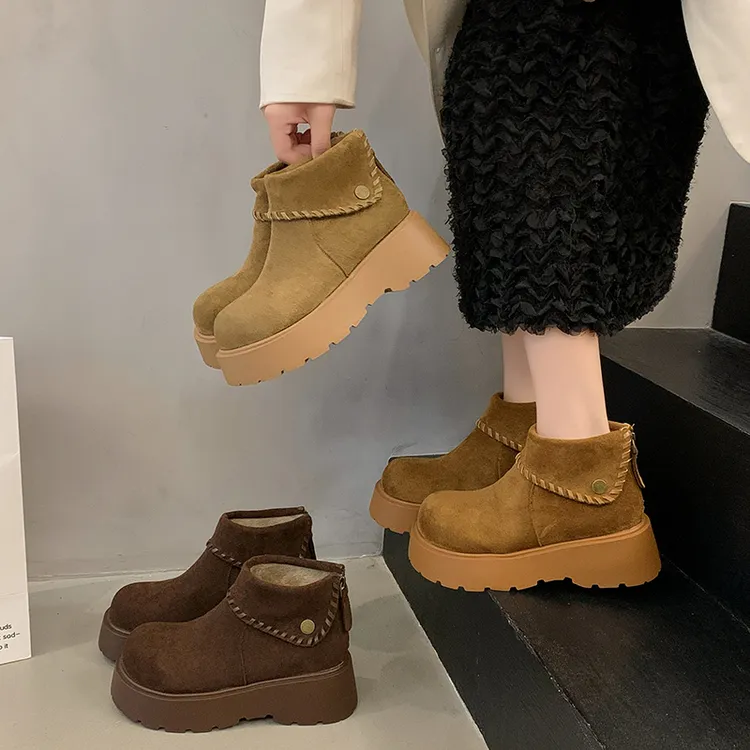 超火松糕底加绒勃肯短靴女冬季新款小个子显瘦增高马丁靴高帮女鞋