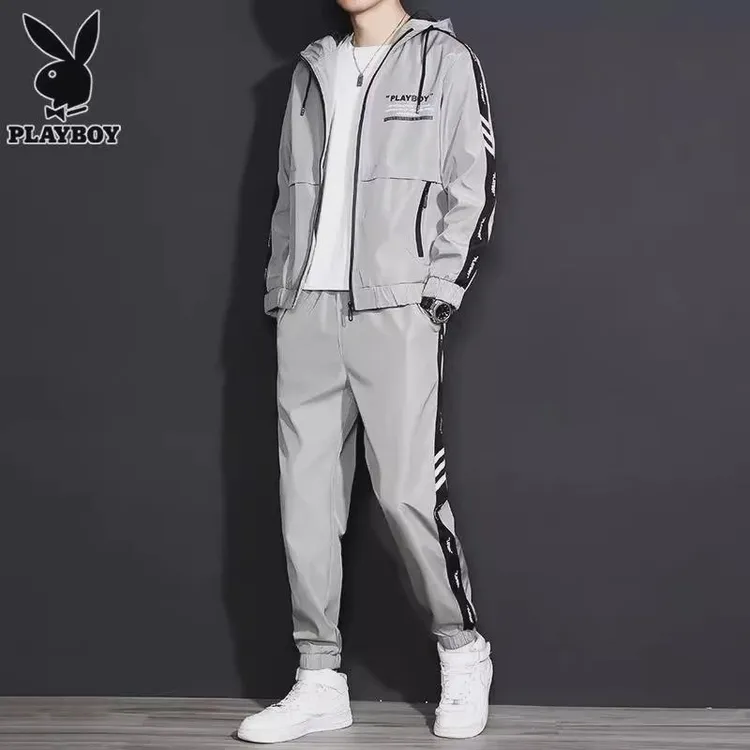 花花公子花花公子男士休闲套装连帽夹克时尚潮牌帅气运动服男装春
