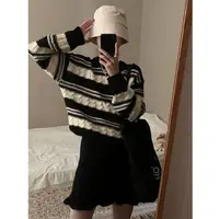 2588 黑白撞色条纹针织衫A21-1-3