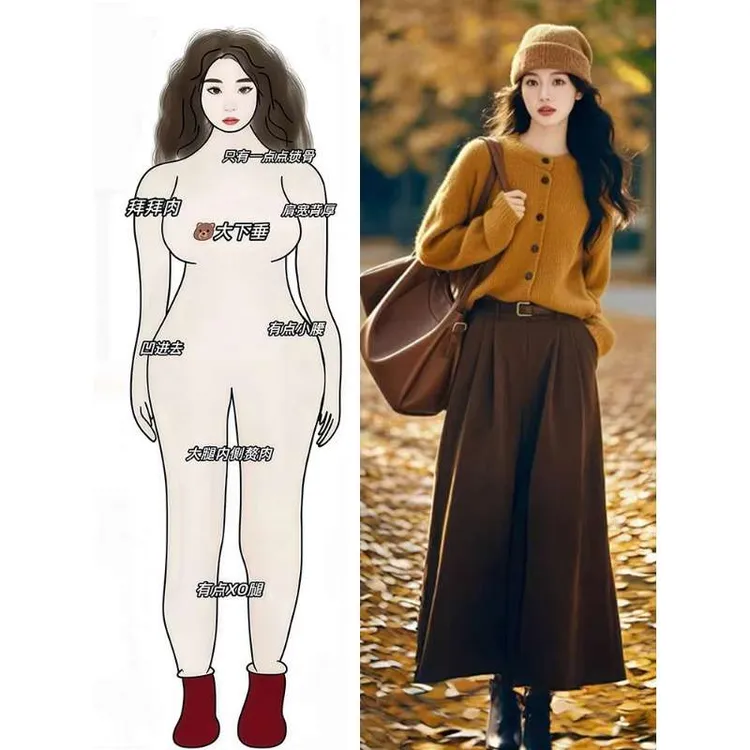 美拉德高级复古咖色半身裙女秋冬新款大码胖mm高腰中长款a字伞裙