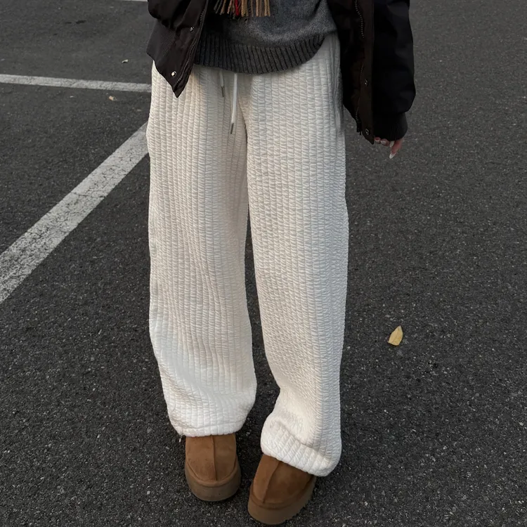 韩系加绒加厚棉裤女秋冬季2025新款高腰宽松直筒休闲显瘦阔腿裤子