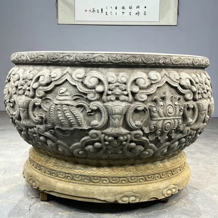 青石八宝图石缸门海