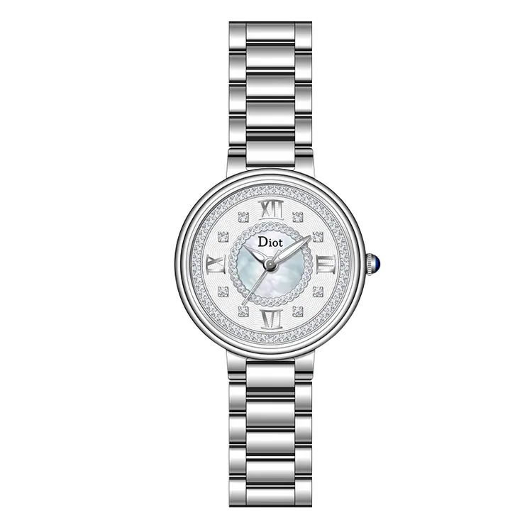 女士轻奢镶钻贝壳面腕表女百搭白盘时尚经典手表女款送女友送老婆