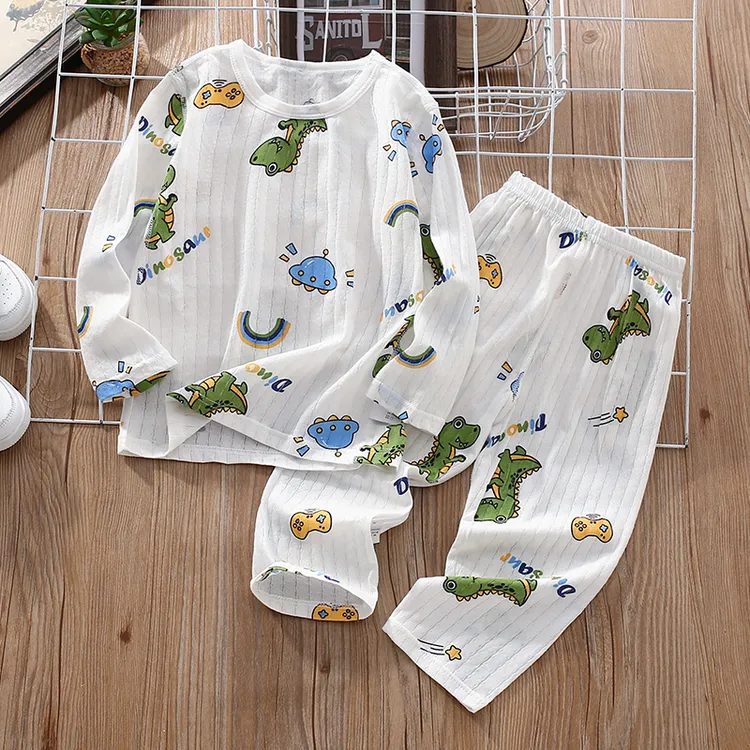儿童夏季薄款七分袖家居服宝宝春秋打底男女童长袖纯棉空调服透气