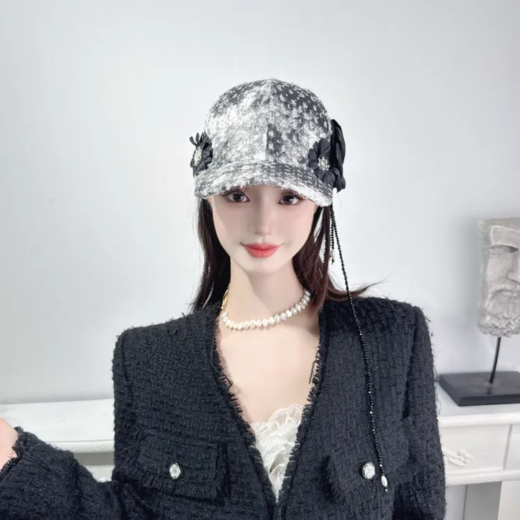 NIUYANG 原创水墨晕染牛仔棒球帽复古精美钻饰花流苏高颅顶鸭舌帽