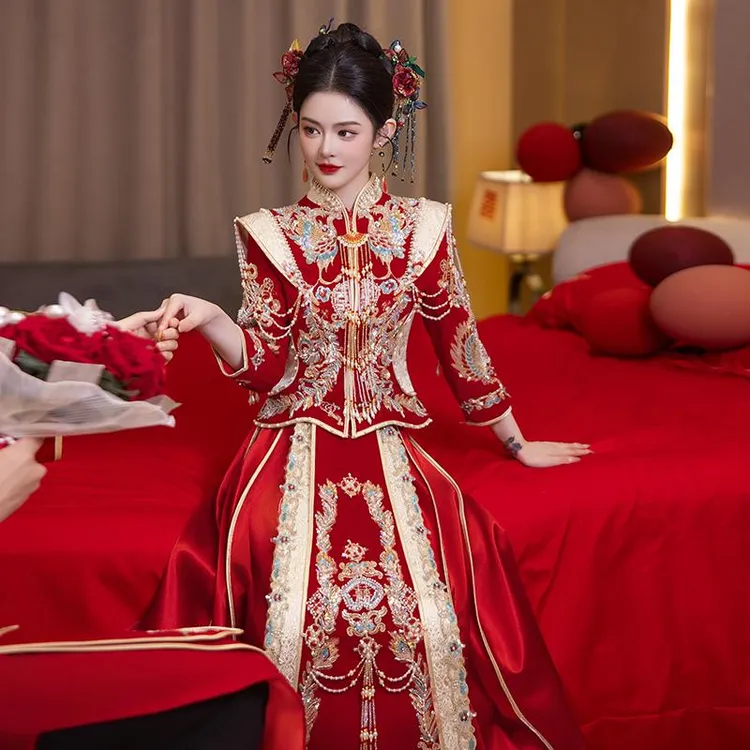 丝绒2025新款秀禾服新娘中式婚服结婚龙凤褂敬酒礼服重工嫁衣夏季