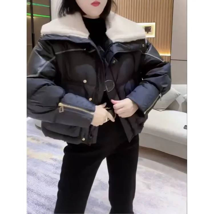 韩版气质洋气小个子穿搭秋冬外套女2024新款黑色显瘦百搭短款棉