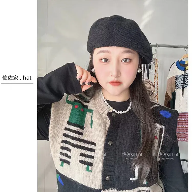 一帽三戴秋冬定型贝雷帽女大头围显脸小反戴蓓蕾帽复古英伦前进帽