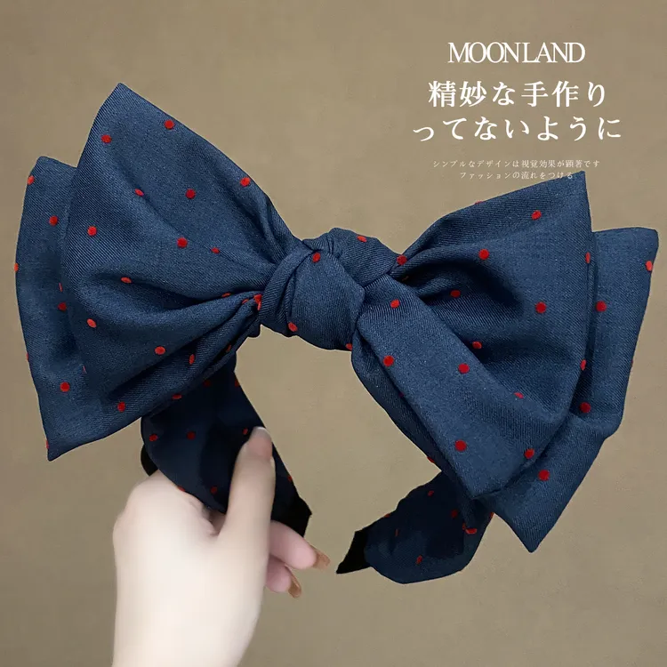 宽边布艺波点蝴蝶结发箍女款高颅顶日常洋气时尚发卡日常外戴头箍
