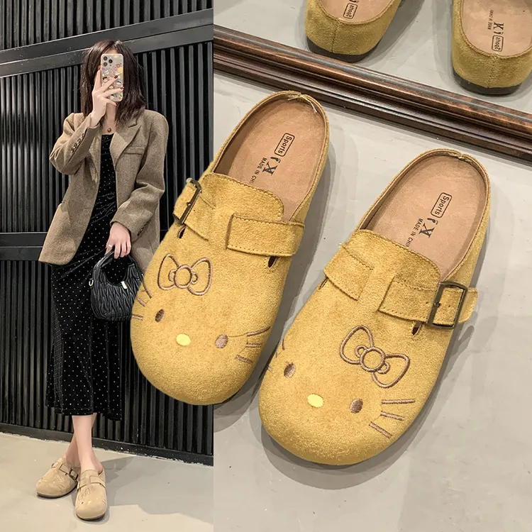 卡通勃肯包头半拖鞋女2025春季新款休闲百搭外穿一脚蹬软底半拖鞋