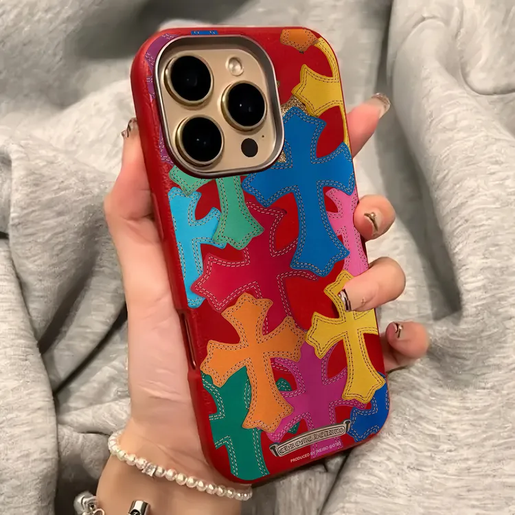 新款十字架荔枝纹适用苹果16手机壳iPhone13/15promax金属框14/12
