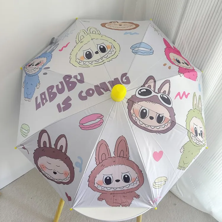 labubu拉布布儿童晴雨伞长柄带防水套男孩女孩可爱卡通学生雨伞
