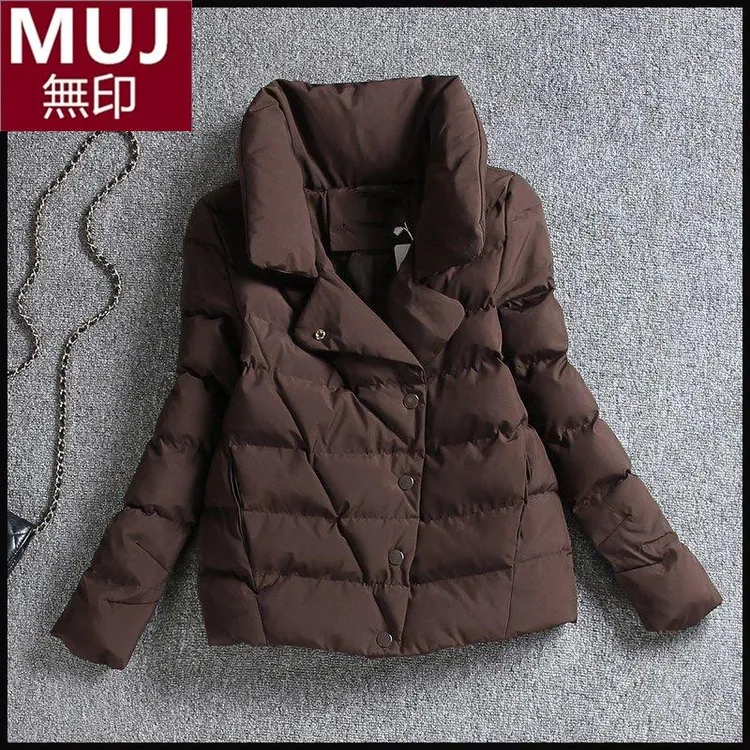 日本无印冬季服女潮短款新款韩版立领加厚小个子衣外套显瘦小