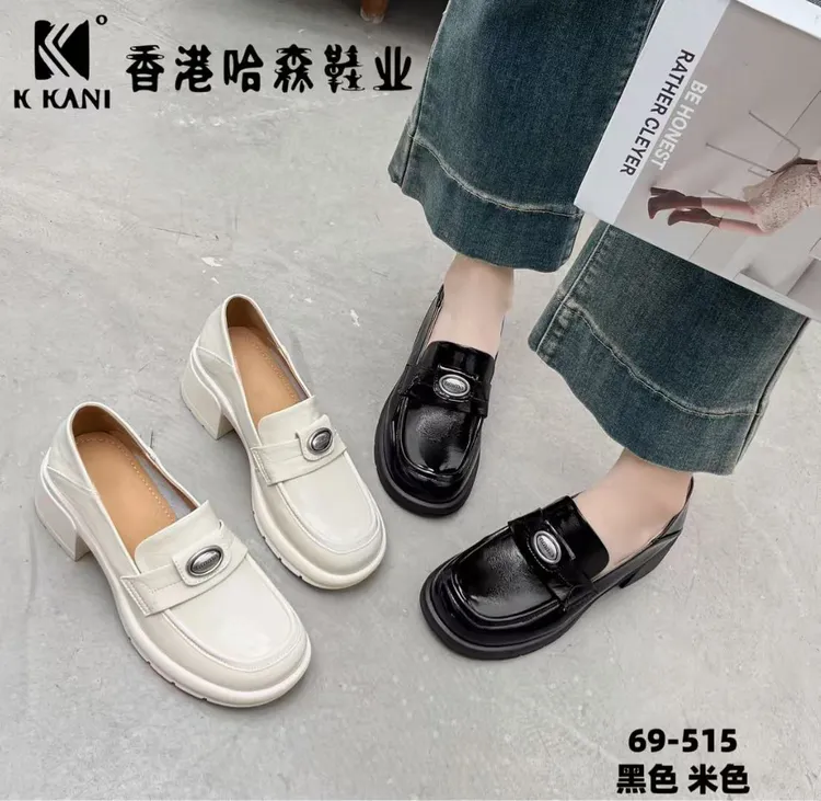 法式跟高3.5cm乐福鞋粗跟复古软底舒适时尚圆头黑色