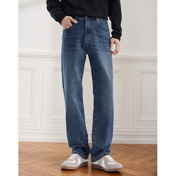 蓝色直筒弹力宽松水洗美式休闲新塘牛仔长裤春秋冬新款男潮牌高端