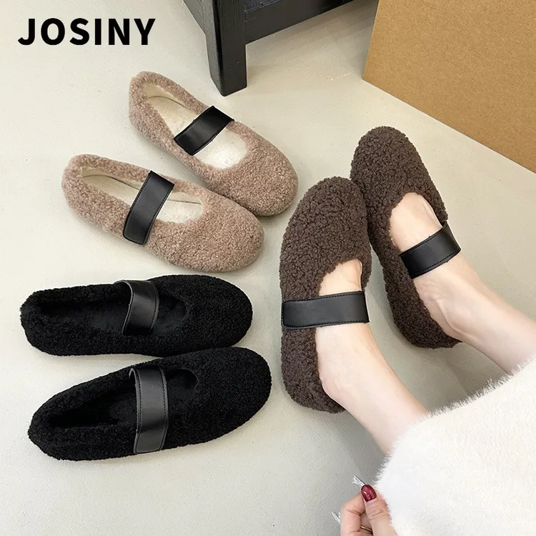 卓诗尼【秋冬上新】法式平底毛毛鞋女外穿2025新款秋冬玛丽珍加绒豆