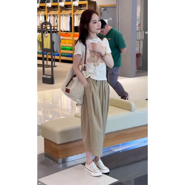 2025夏季新款韩版时尚印花短袖T恤搭配休闲松紧腰半身裙两件套装