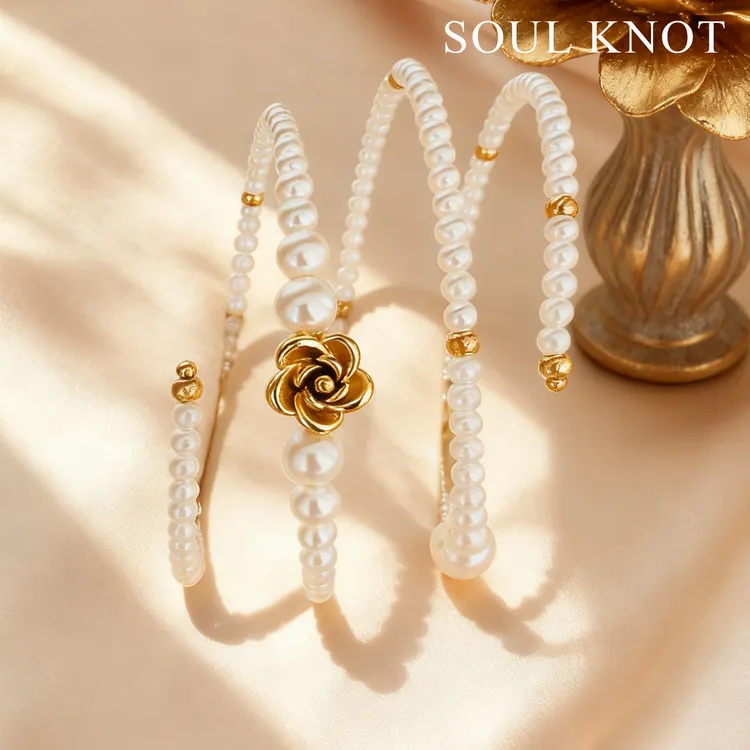 合金仿珍珠手镯 原创设计不规则形小众穿搭玫瑰花定制珠珠手镯