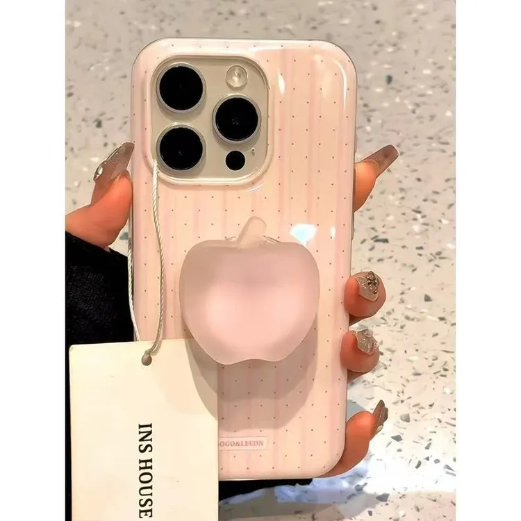少女粉条纹波点苹果腊肠狗适用苹果16promax手机壳iPhone15新款14