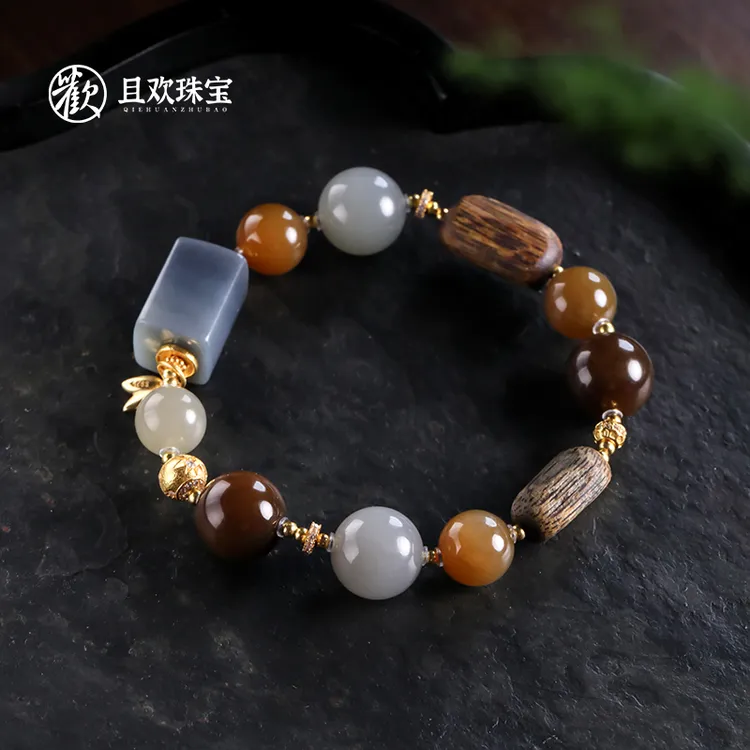 【云麓手串】天然和田玉沉香多宝楼兰色系设计感高品质手串