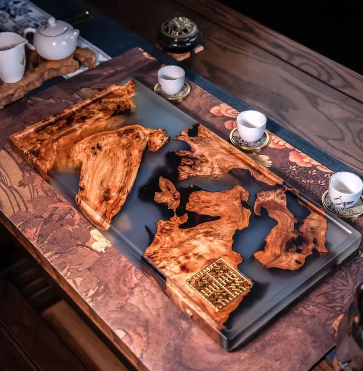 70尺寸带排水高端树脂茶盘手工制作家用办公干湿两泡