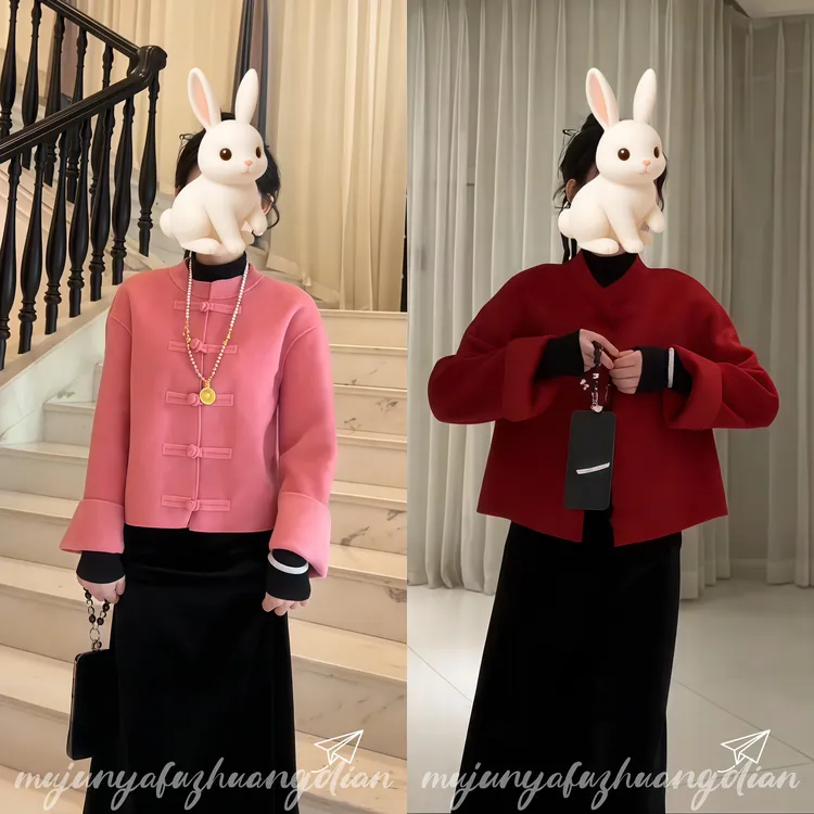 网红爆款洋气减龄新中式复古洋气优雅盘扣大气外套搭配半身裙