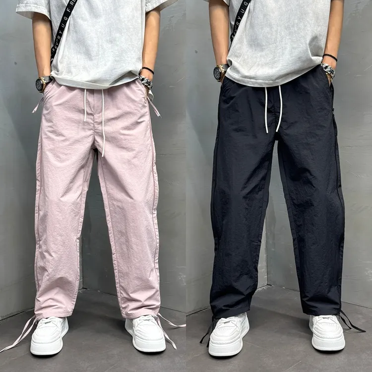 2025薄款宽松休闲裤冰丝速干哈伦裤痞帅百搭直筒裤男士韩版阔腿裤